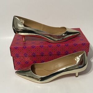 Tory Burch Heels Elizabeth 40MM Pointy Toe Pump Kitten Stiletto New Size 10 Gold